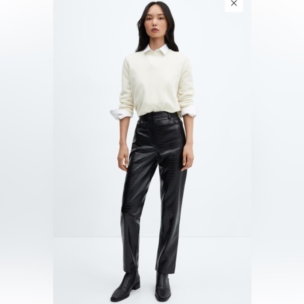 Dynamite Black Highrise Crocodile Print Straight Leg Faux Leather Pants